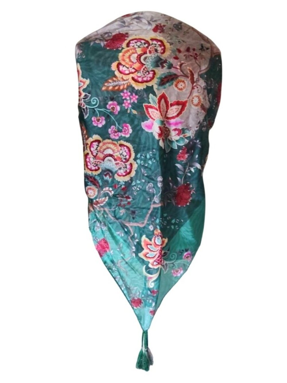 Floral Silk Scarf W/Tassels Multicolor 100% Silk Lightweight And Elegant Design - Picture 3 of 9